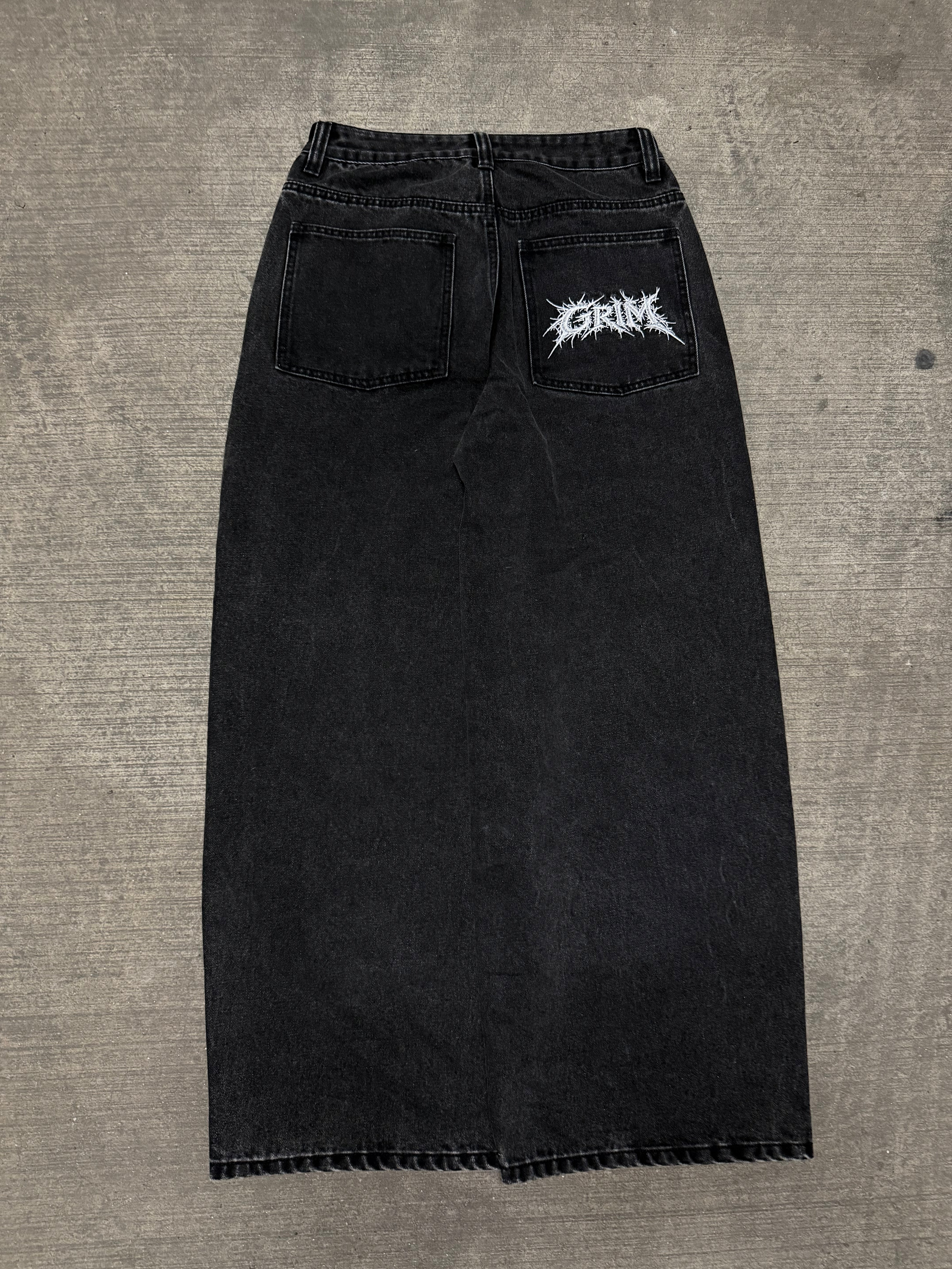 Black Wide Leg GRIM Logo Jeans