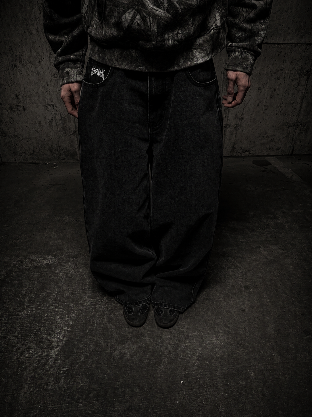 Black Wide Leg GRIM Logo Jeans