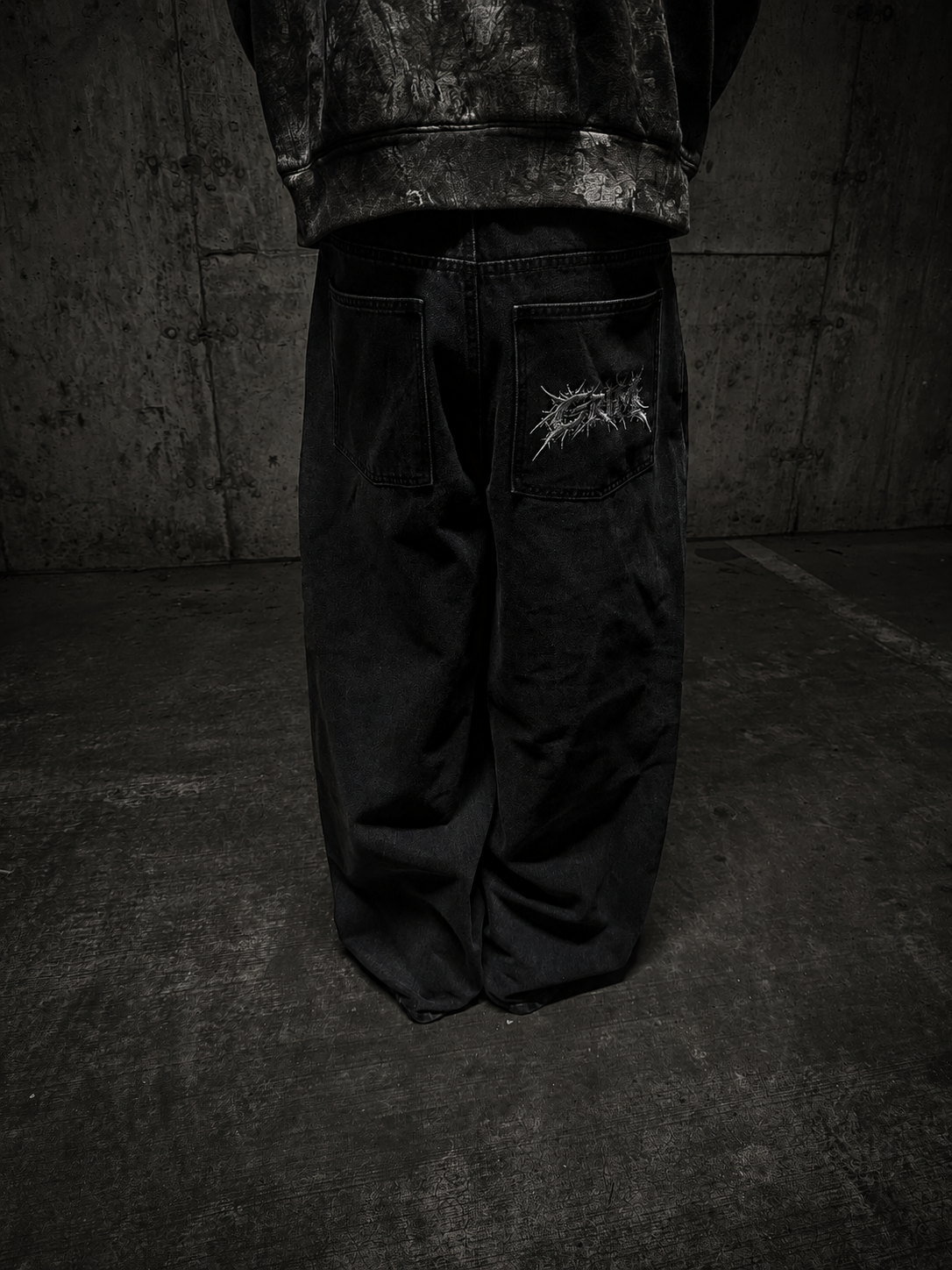 Black Wide Leg GRIM Logo Jeans